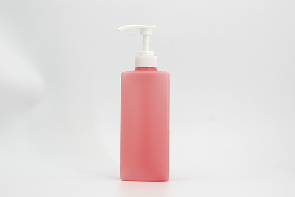 Square Pink 500ml Shampoo Shower Bottle White Press Pump